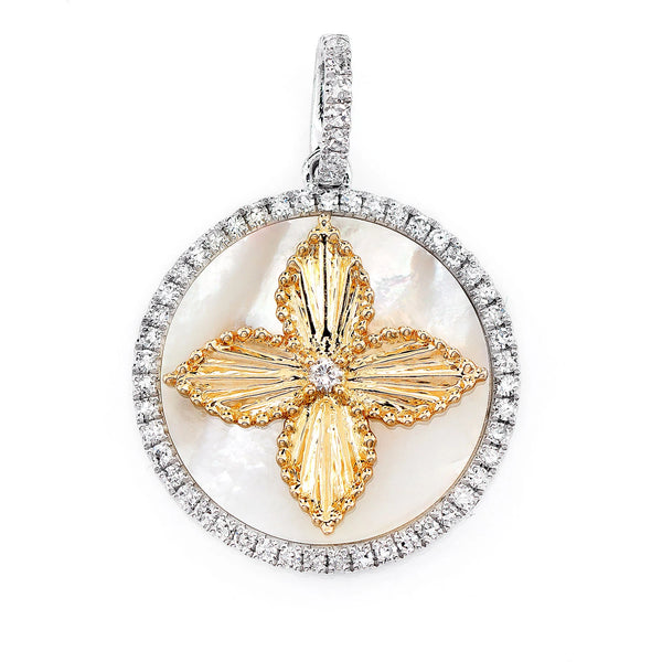 Mother of Pearl Four Petal Flower Diamond Pendant
