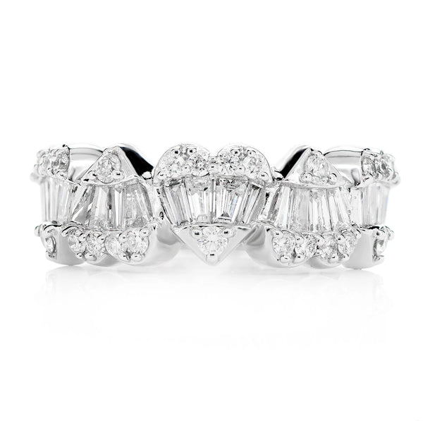 Five Baguette and Round Diamond Heart Ring