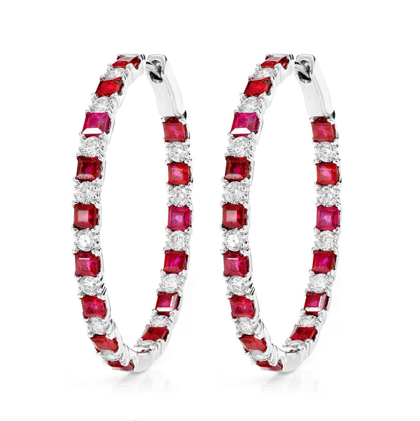 Inside Outside Ruby and Diamond Oval Hoop Earrings