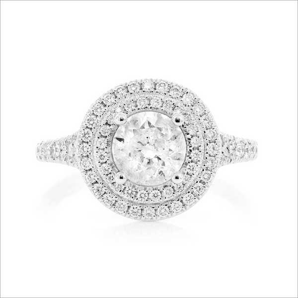 1ct Round Solitaire Double Halo Ring 14k