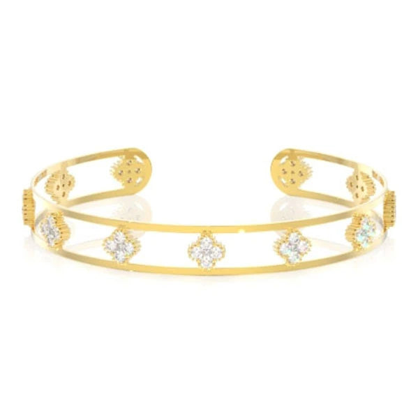 Open Milgrain Diamond Clover Bangle Bracelet