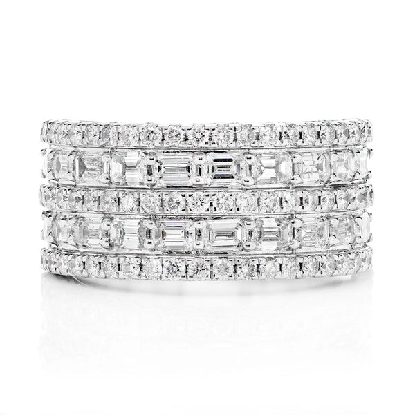 Five Row Baguette and Diamond Band Ring