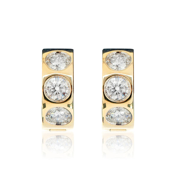 Three stone Diamond Bezel Set Huggie Earrings