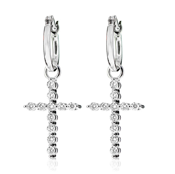 Plain Hoop Earrings Dangling Diamond Cross Earrings