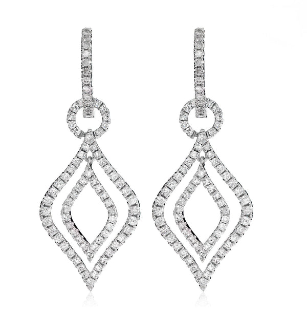 Layered Flame Diamond Dangle Hoop Earrings