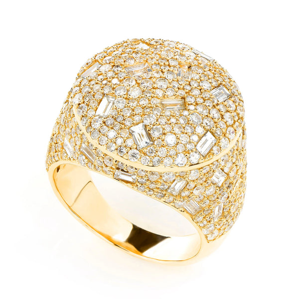 Round Gypsy Baguette Diamond Signet Ring