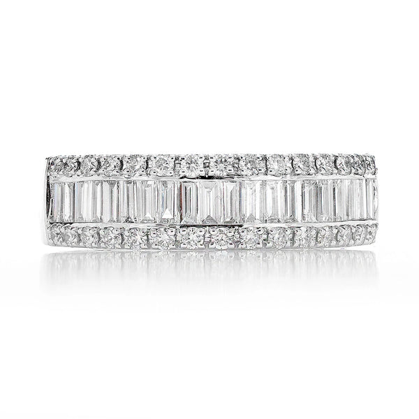 Baguette and Round Diamond Border Band Ring