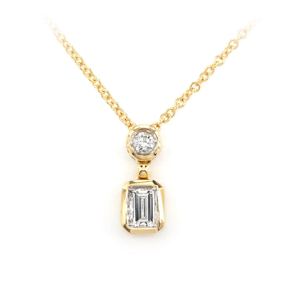 Emerald Cut Diamond Bezel Drop Necklace