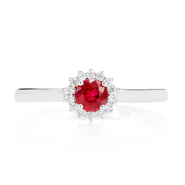 Ruby and Diamond Halo Ring
