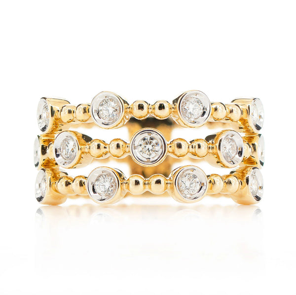 Four Row Scattered Beaded Bezel Diamond Band