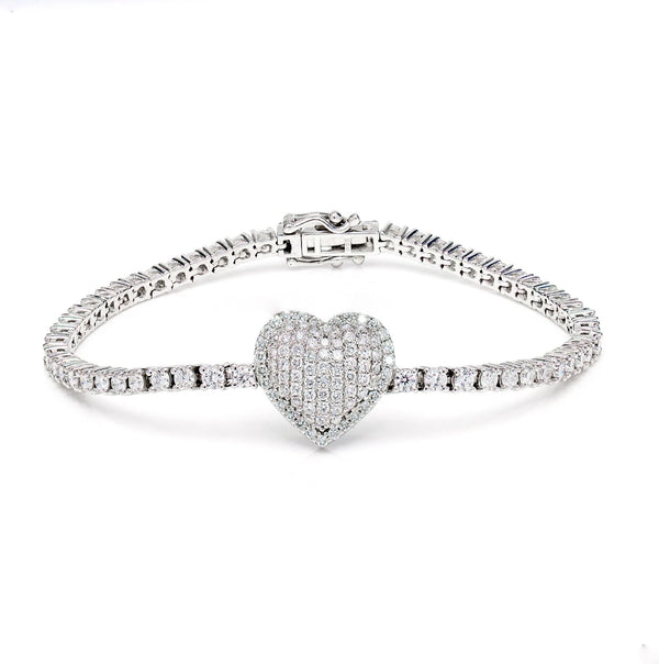 Sterling Silver Bubbly Heart Lab Diamond Bracelet