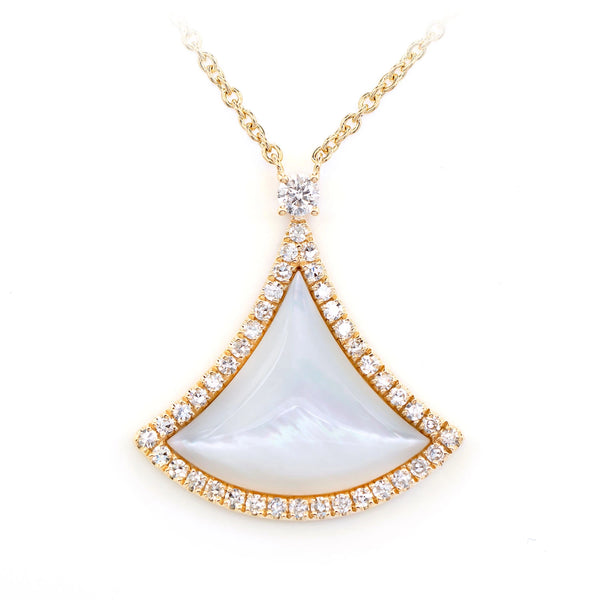 Curved Mother of Pearl Triangle Diamond Necklace