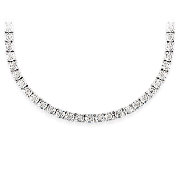 Sterling Silver 4mm Miracle Set Lab Diamond Tennis Necklace