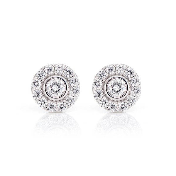 Bezel Set Halo Diamond Stud Earrings 0.50ctw