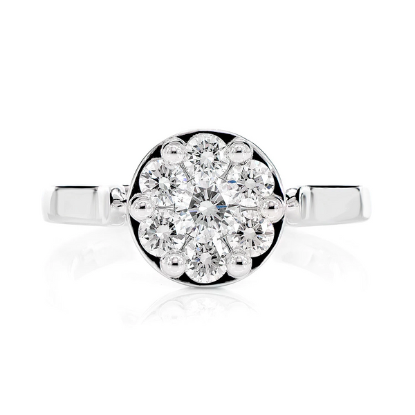Cathedral Round Cluster Diamond Engagement Ring