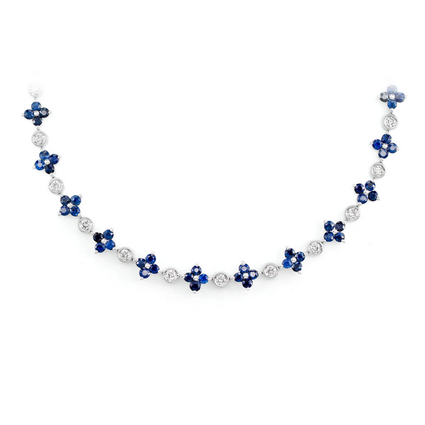 Sapphire Flower and Diamond Bezel Necklace