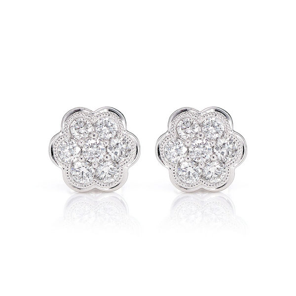 Milgrain Flower Cluster Diamond Stud Earrings