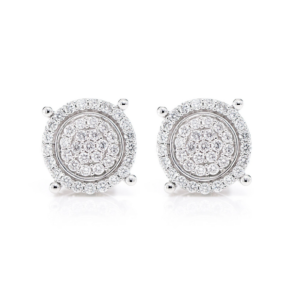 Two Layer Cluster Halo Diamond Stud Earrings 0.50ctw