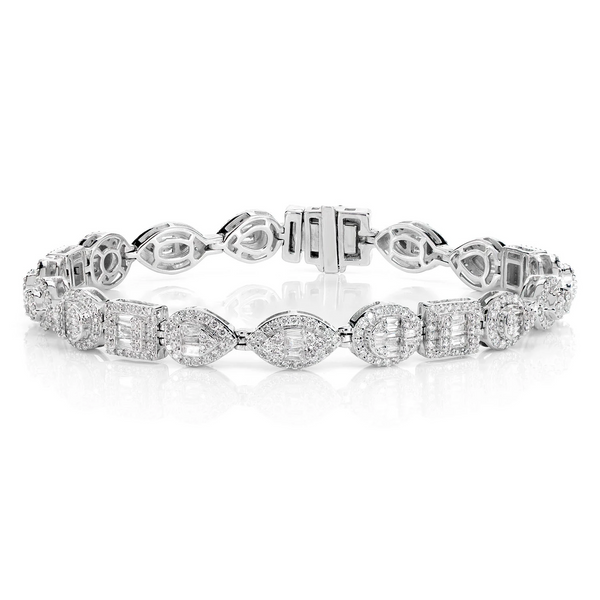 Baguette and Round Multi Shape Link Diamond Bracelet