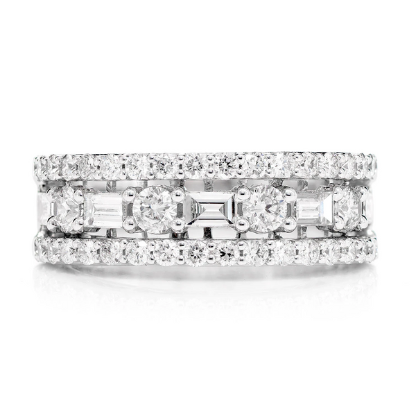 Round and Baguette Bridge Diamond Band Ring