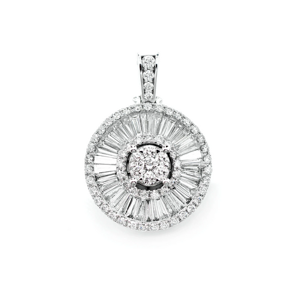 Round and Baguette Cluster Halo Diamond Pendant