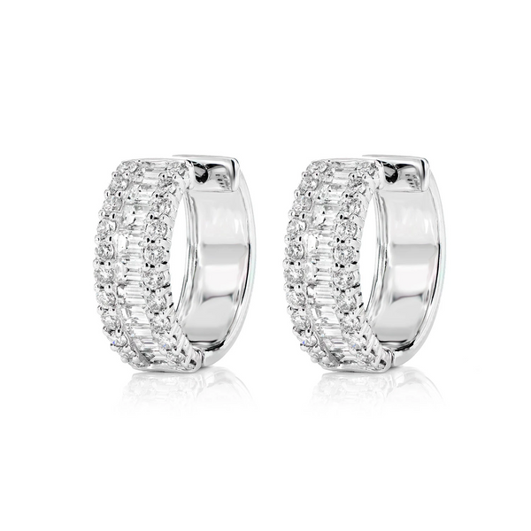 Baguette and Round Border Diamond Hoop Earrings