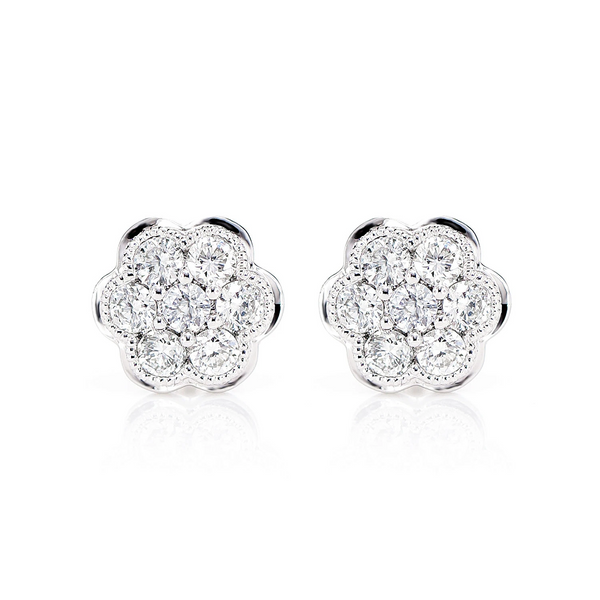 Milgrain Flower Cluster Diamond Stud Earrings 0.25ctw