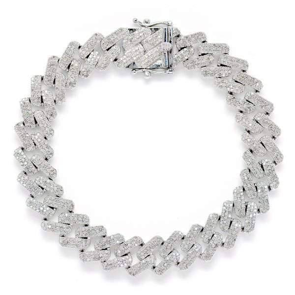 Sterling Silver 9mm Miami Cuban Diamond Bracelet