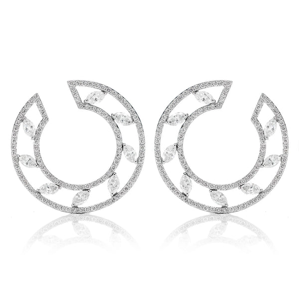Open Marquise Diamond Post Hoop Earrings