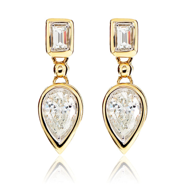 Diamond Dangling Pear Bezel Earrings