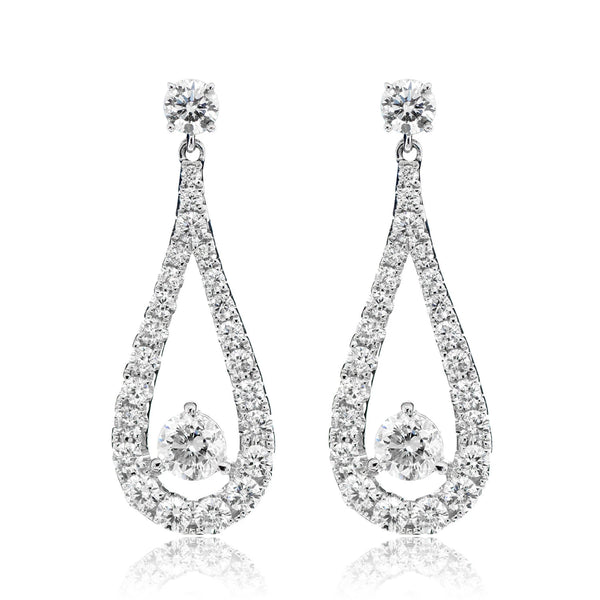 Round Solitaire Teardrop Dangle Diamond Earrings