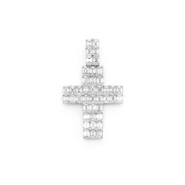 Emerald Cut Diamond Cross Pendant