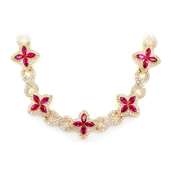 Ruby Diamond Marquise Flower Infinity Link Necklace