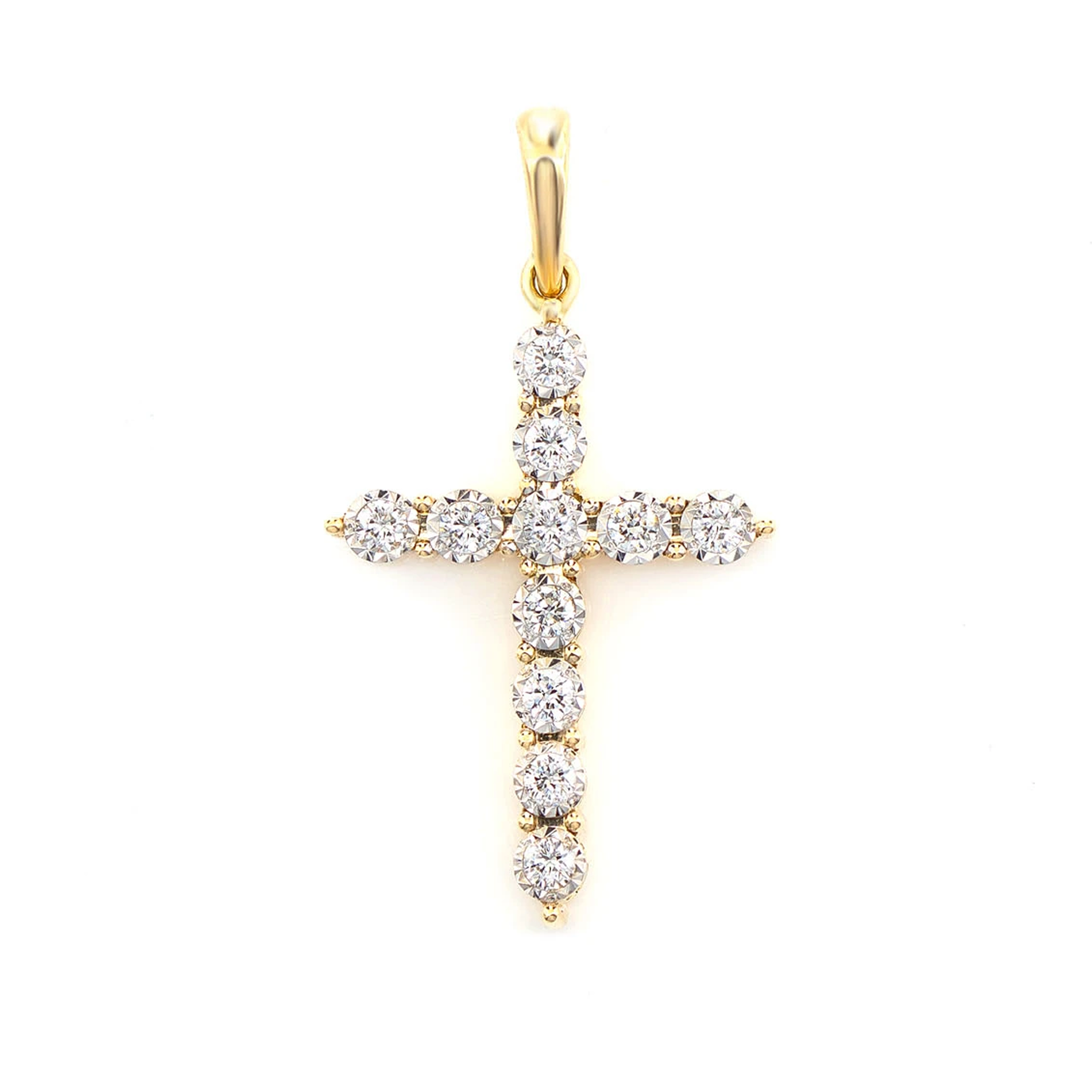 One Row Miracle Set Diamond Cross Pendant | 14K Gold | Icebox