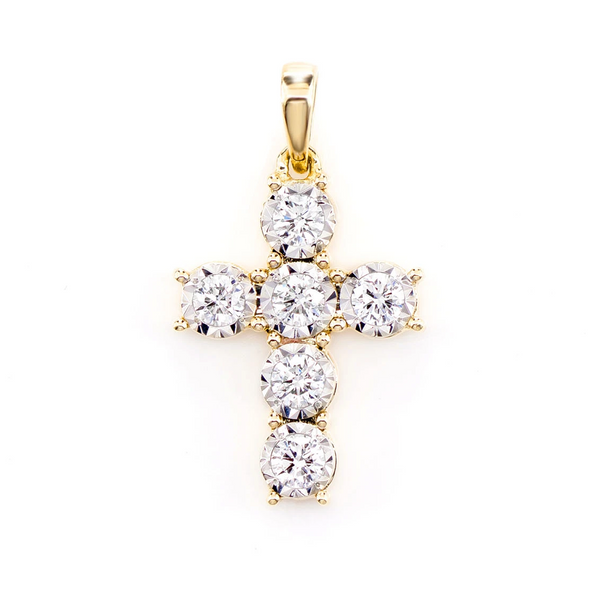 Six Stone Miracle Set Diamond Cross Pendant 0.33ctw