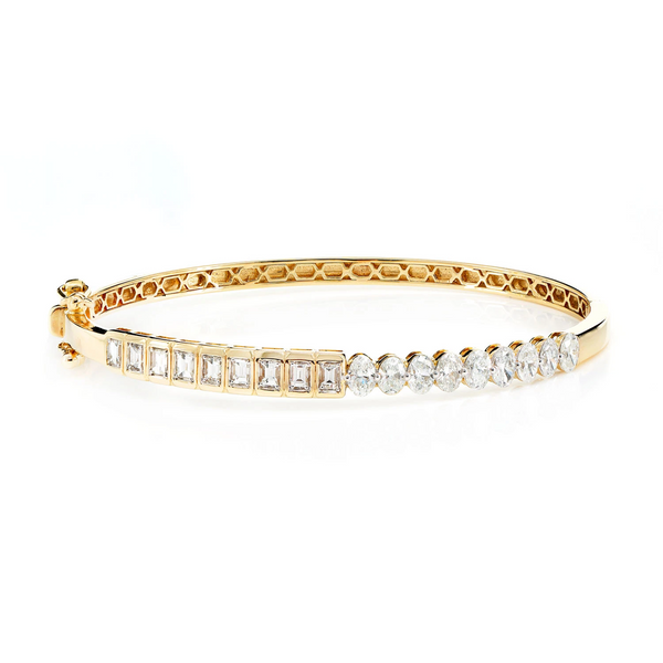 Bezel Baguette & Oval Diamond Bangle Bracelet