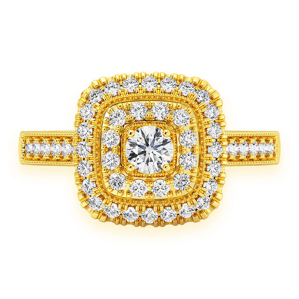 Two Tier Cushion Halo Diamond Ring