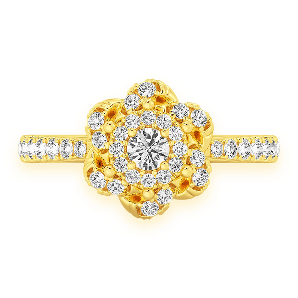 Three Layer Floral Single Band Engagement Ring