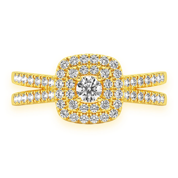 Three Layer Square Double Halo Engagement Ring