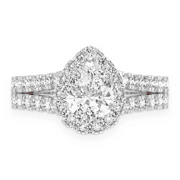 Pear Solitaire Two Row Split Scallop Ring