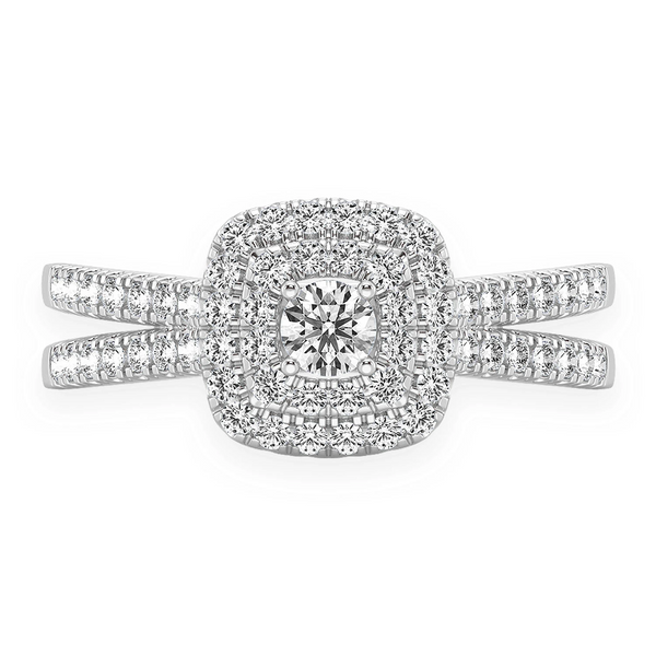 Three Layer Square Double Halo Engagement Ring
