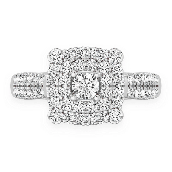 Square Double Halo Diamond Ring