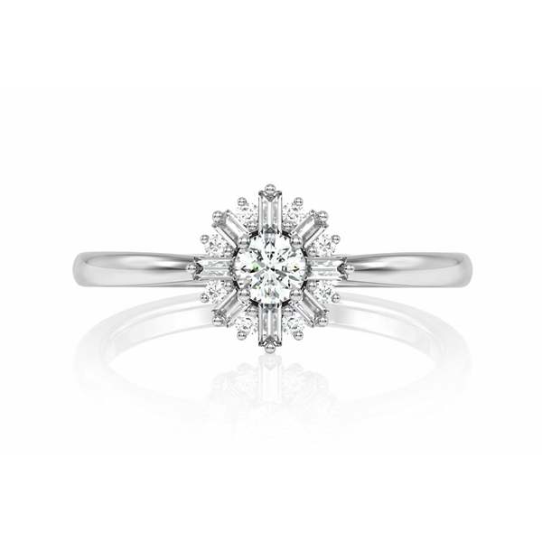 Round Floral Baguette Diamond Ring