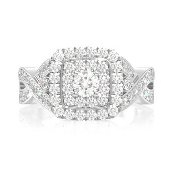 Twisted Shank Double Square Halo Ring
