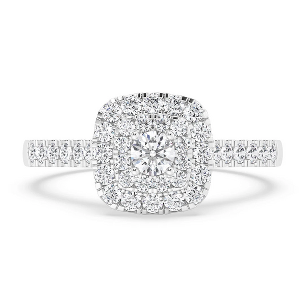 Three Layer Square Halo Engagement Ring