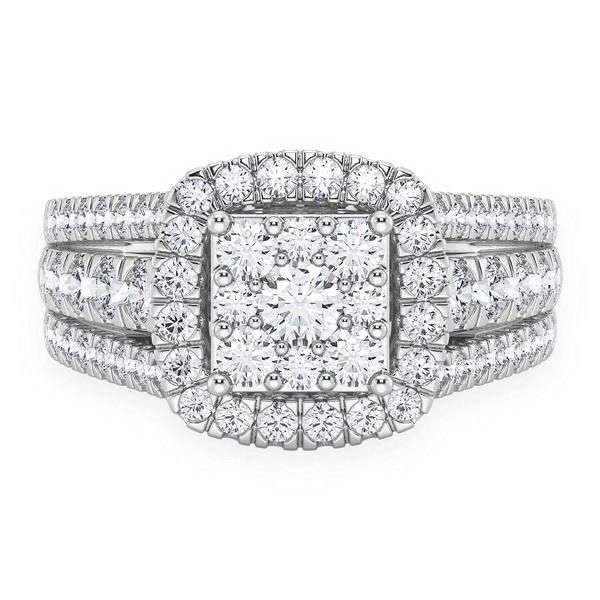 Three Row Cluster Halo Diamond Ring
