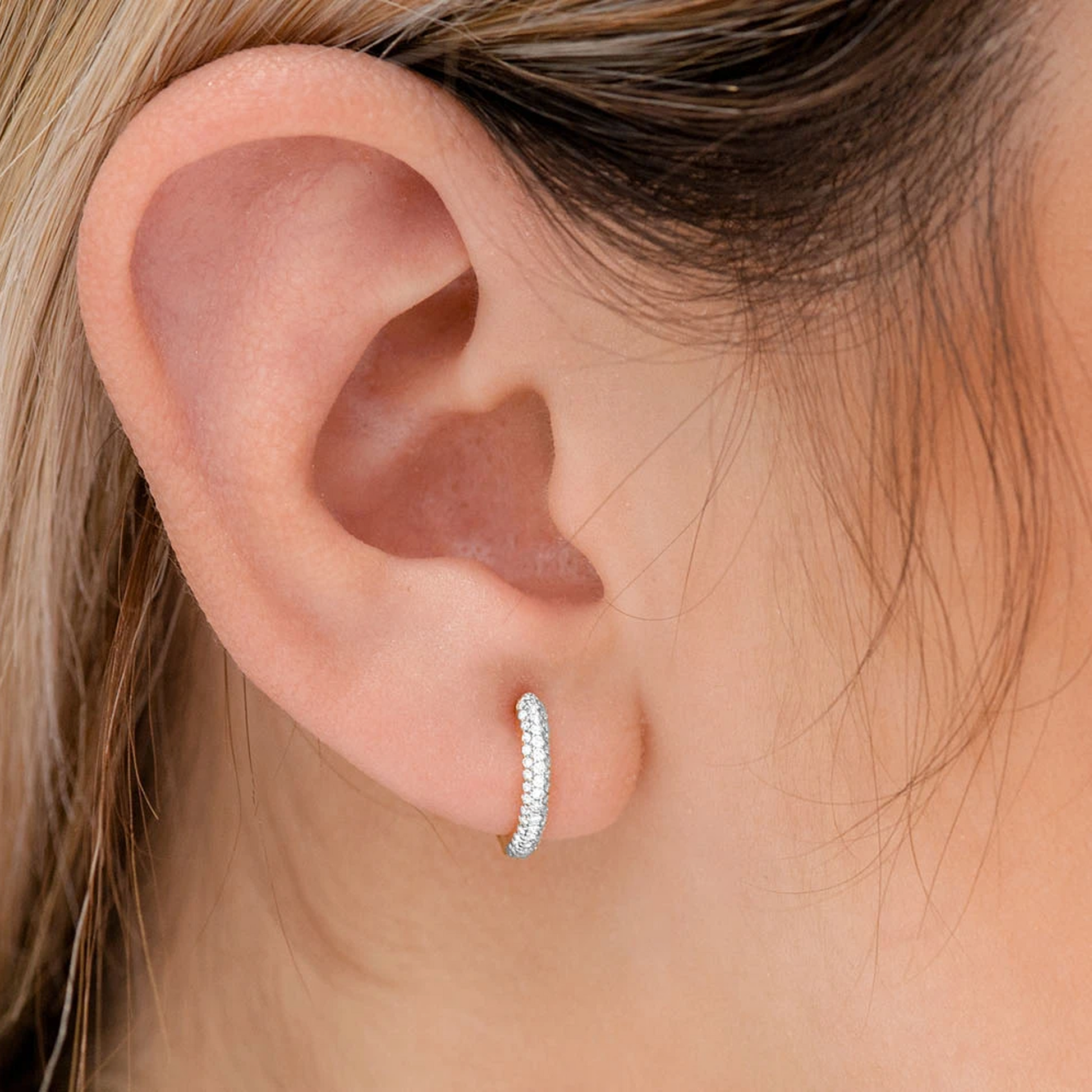 Bubble Row Diamond Huggies in 14K rose gold, 0.33ctw, alternate view 3