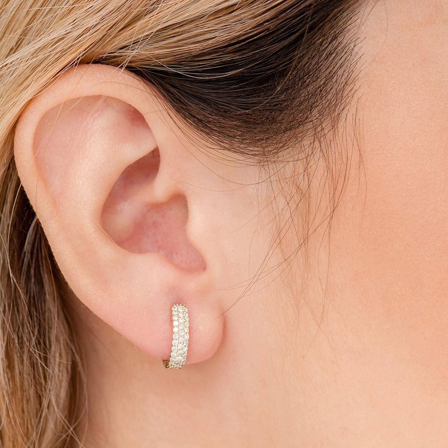 Bubble Row Diamond Huggies in 14K rose gold, 0.33ctw, alternate view 2