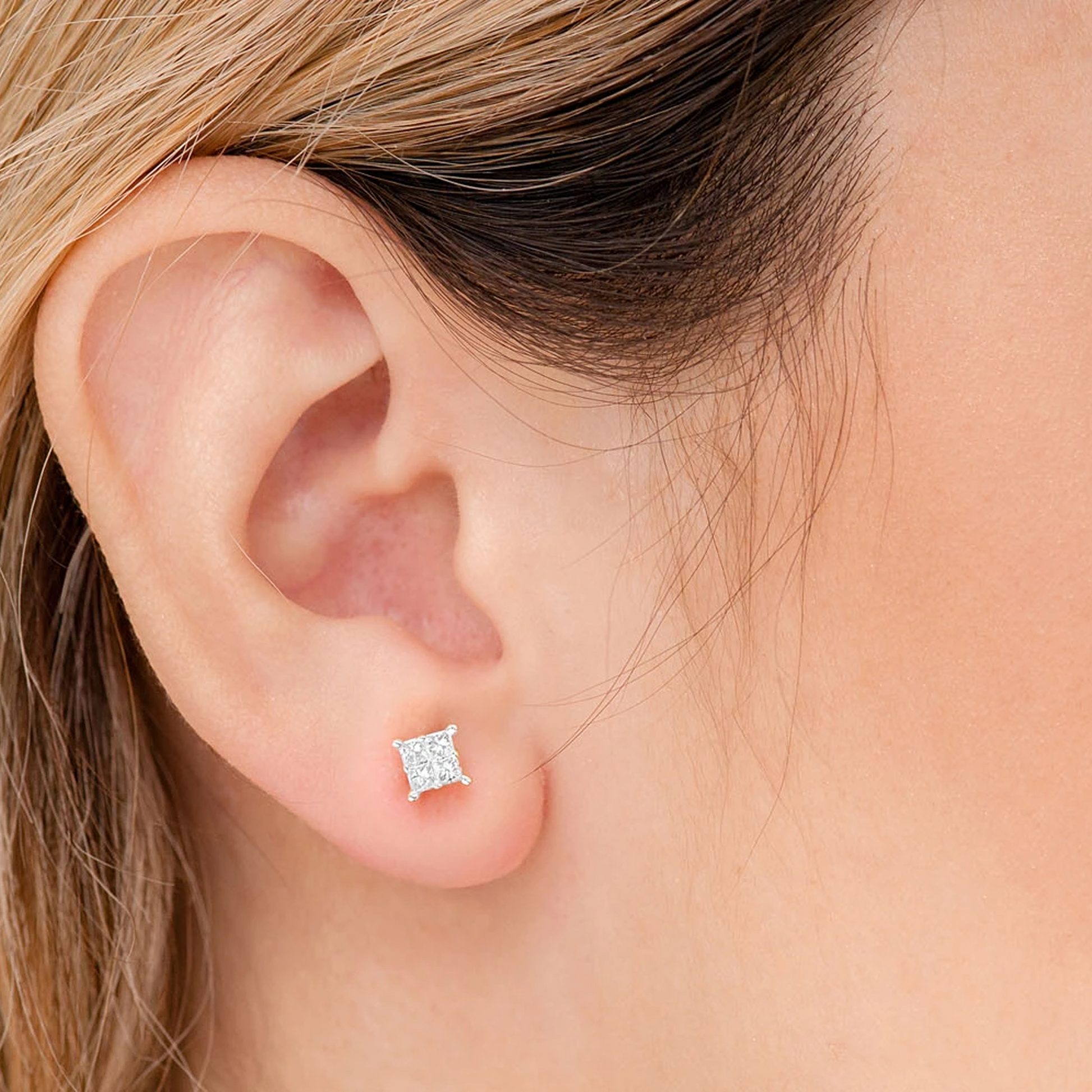 Quad Diamond Studs in 14K yellow gold, 0.50ctw, alternate view