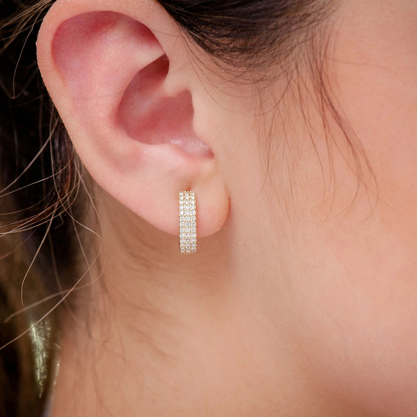 Three Row Diamond Hoops in 14K white gold, 0.66ctw, angled view